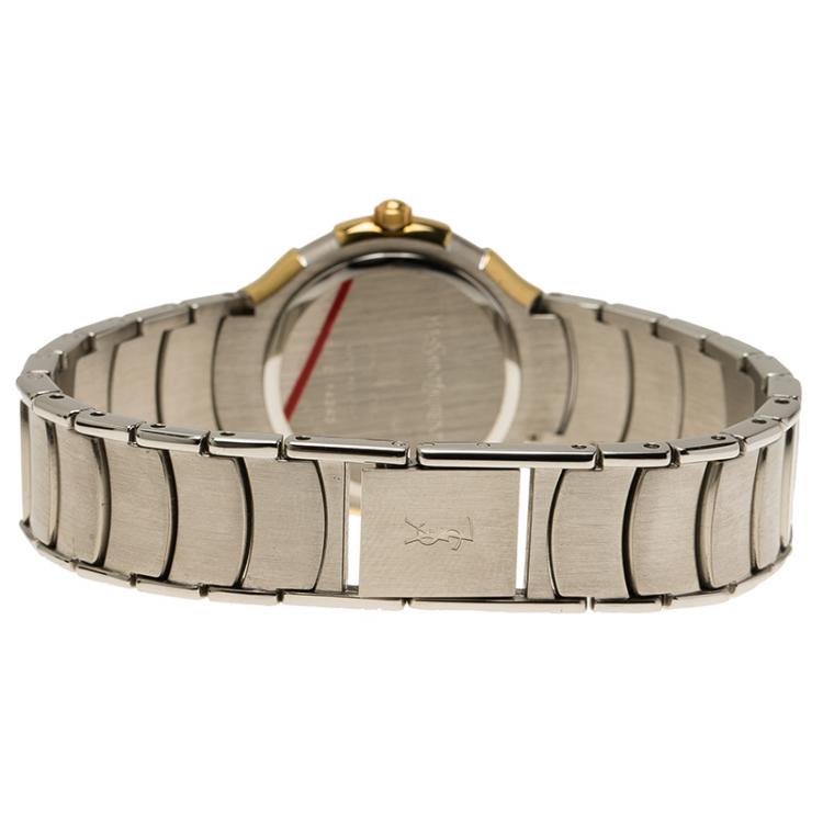 Pre Owned Saint Laurent Paris Silver Gold-Plated Stainless Steel Classic Women's Wristwatch 28MM