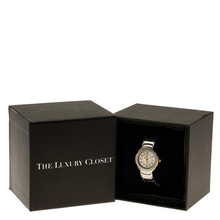 Pre Owned Saint Laurent Paris Silver Gold-Plated Stainless Steel Classic Women's Wristwatch 28MM