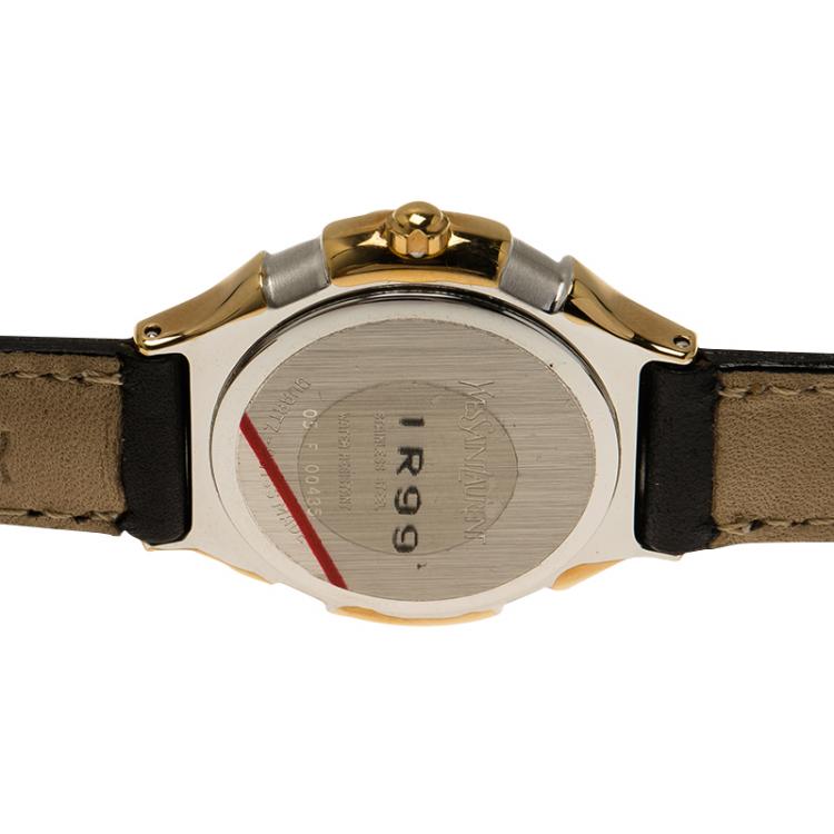 Pre Owned Saint Laurent Paris Silver Gold-Plated Stainless Steel Classic Women's Wristwatch 28MM