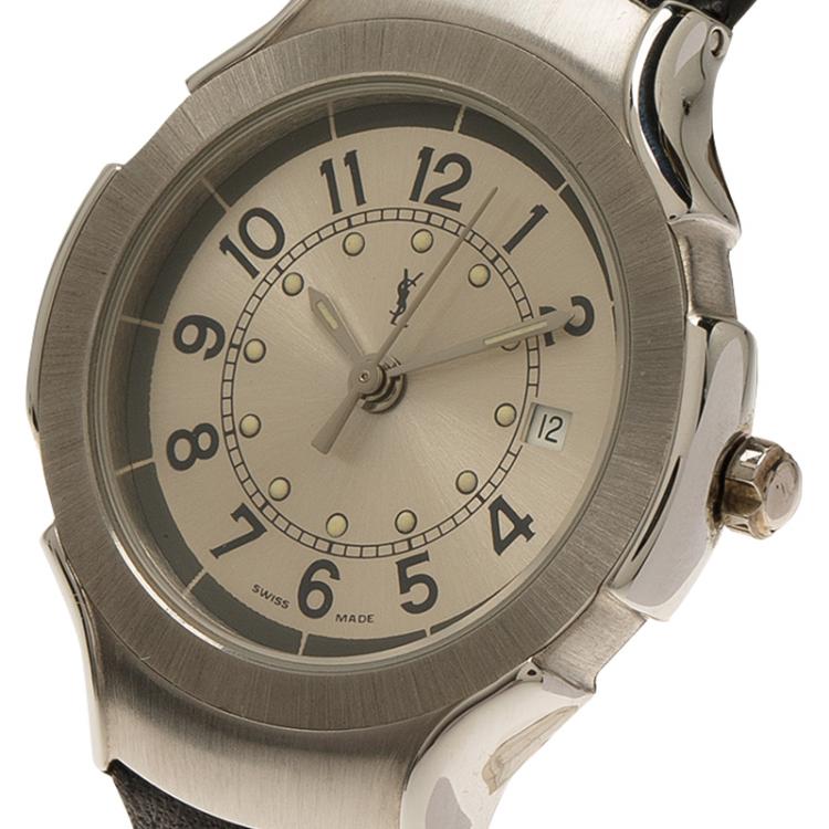 Pre Owned Saint Laurent Paris Silver Stainless Steel Classic Women's Wristwatch 28MM