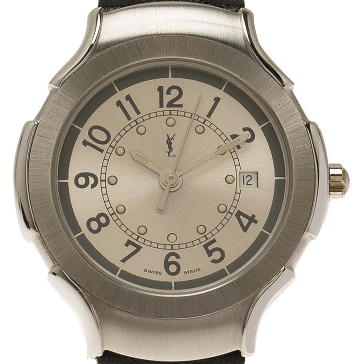 Pre Owned Saint Laurent Paris Silver Stainless Steel Classic Women's Wristwatch 28MM
