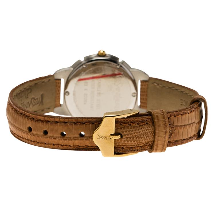 Pre Owned Saint Laurent Paris White Gold-Plated Stainless Steel Classic Women's Wristwatch 28MM