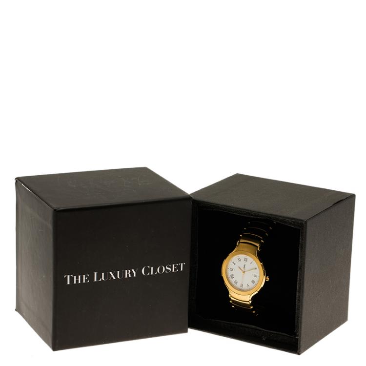 Pre Owned Saint Laurent Paris White Gold-Plated Stainless Steel Classic Unisex Wristwatch 36MM