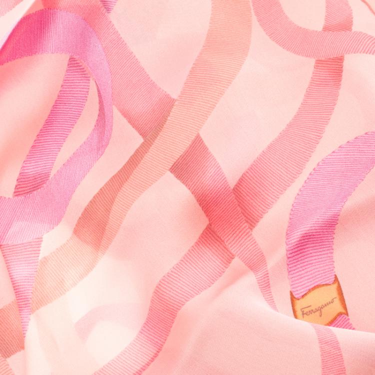 Pre Owned Salvatore Ferragamo Coral Pink Printed Silk Scarf