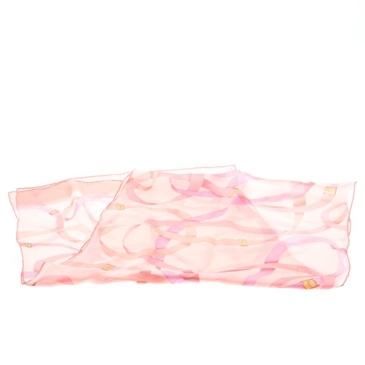 Pre Owned Salvatore Ferragamo Coral Pink Printed Silk Scarf