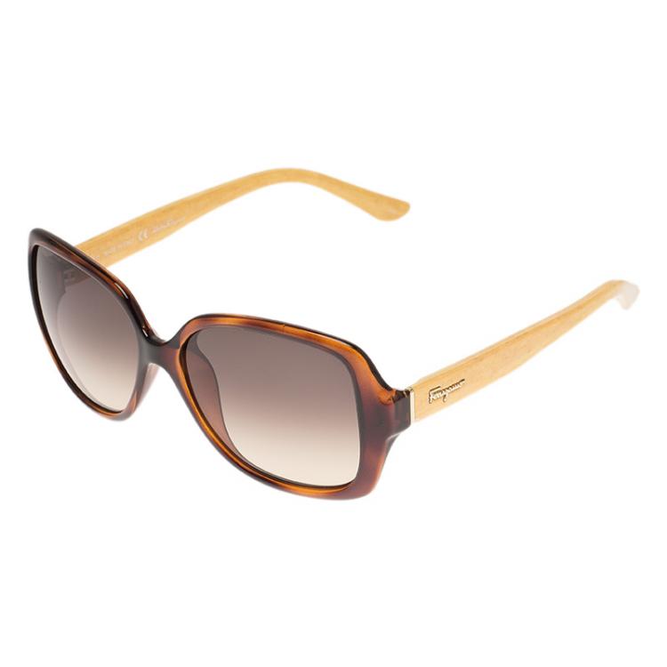مملوكة مسبقًا Salvatore Ferragamo Tortoise and Yellow SF715S Square Sunglasses