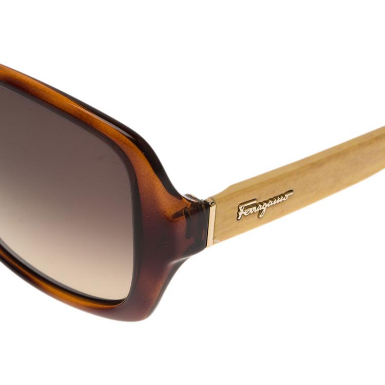 مملوكة مسبقًا Salvatore Ferragamo Tortoise and Yellow SF715S Square Sunglasses