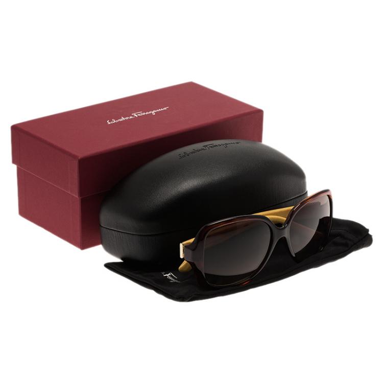 مملوكة مسبقًا Salvatore Ferragamo Tortoise and Yellow SF715S Square Sunglasses