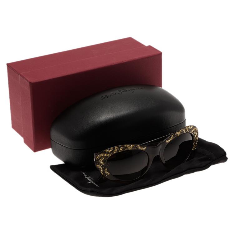 Pre Owned Salvatore Ferragamo Brown Crystal Embellished Cat Eye Sunglasses