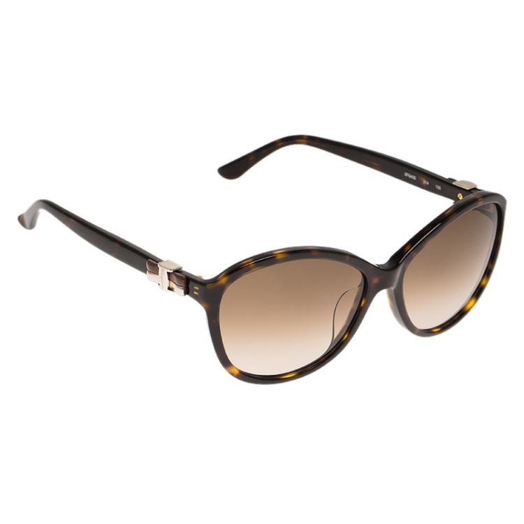 Pre Owned Salvatore Ferragamo Tortoise Frame SF645S Bow Round Sunglasses