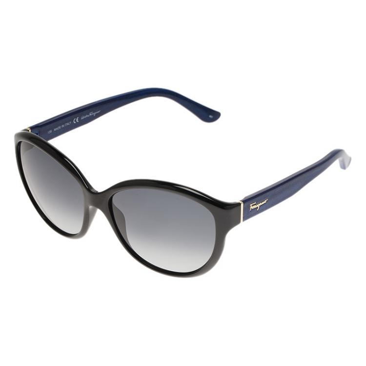 Pre Owned Salvatore Ferragamo Black and Blue SF717S Oval Sunglasses