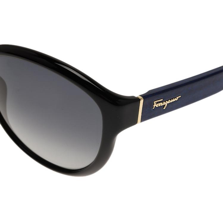 Pre Owned Salvatore Ferragamo Black and Blue SF717S Oval Sunglasses