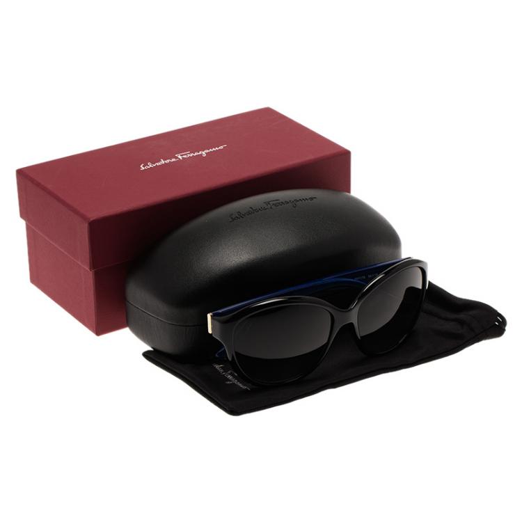 Pre Owned Salvatore Ferragamo Black and Blue SF717S Oval Sunglasses