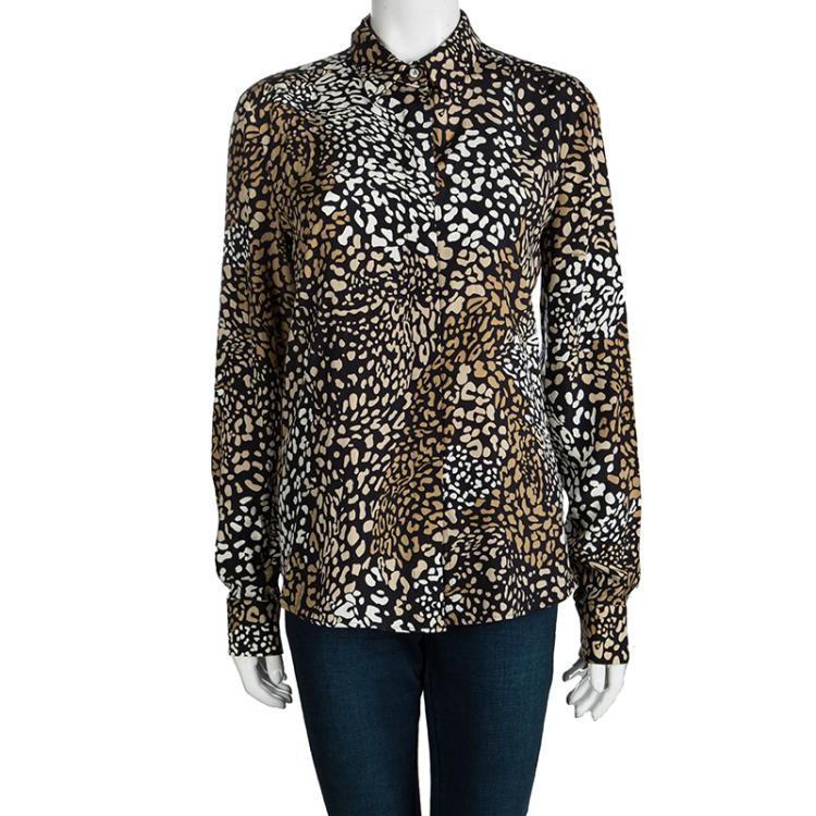 Pre Owned Salvatore Ferragamo Black Printed Silk Long Sleeve Shirt M