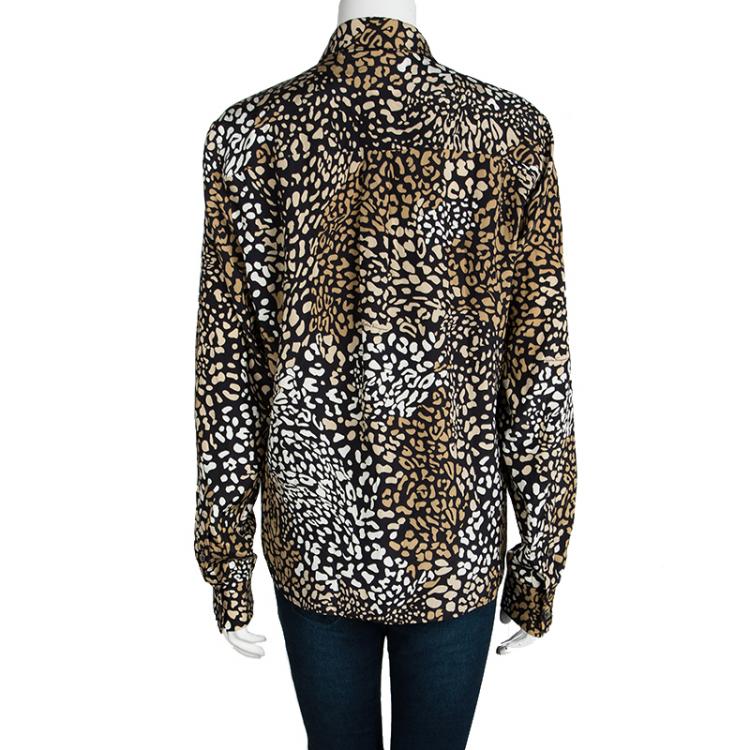 Pre Owned Salvatore Ferragamo Black Printed Silk Long Sleeve Shirt M