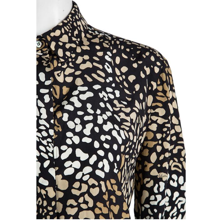 Pre Owned Salvatore Ferragamo Black Printed Silk Long Sleeve Shirt M