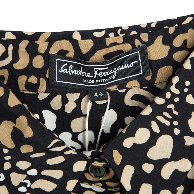 Pre Owned Salvatore Ferragamo Black Printed Silk Long Sleeve Shirt M