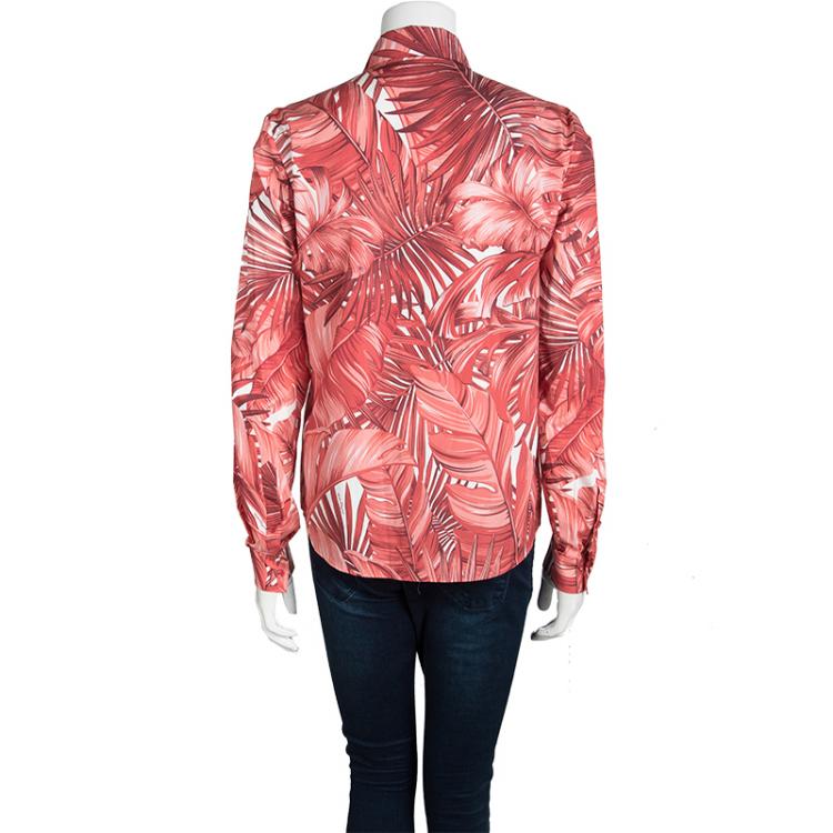 Pre Owned Salvatore Ferragamo Red Leaf Printed Cotton Long Sleeve Shirt S