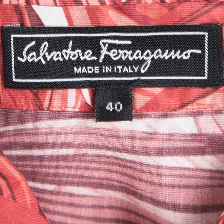 Pre Owned Salvatore Ferragamo Red Leaf Printed Cotton Long Sleeve Shirt S