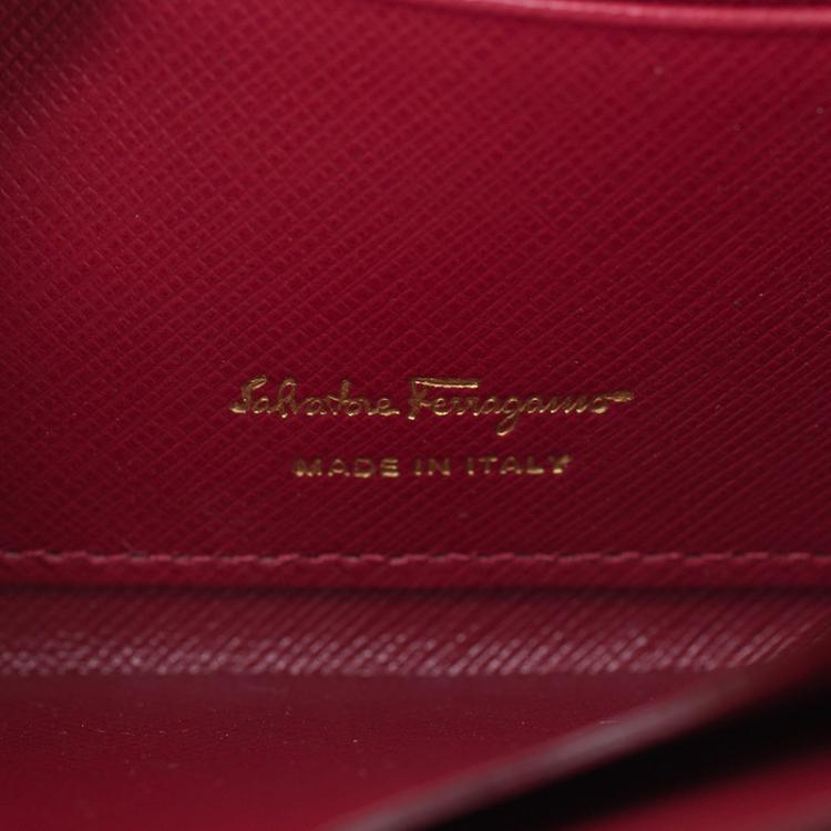 Pre Owned Salvatore Ferragamo Red Leather Double Gancio Zip-Around Wallet on Chain 