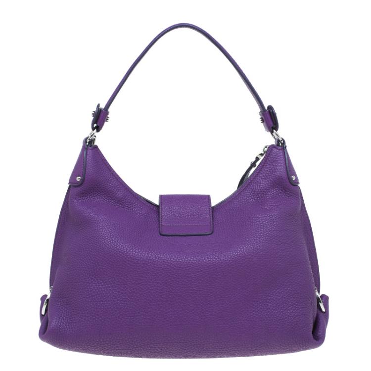 Pre Owned Salvatore Ferragamo Purple Pebbled Calf Leather Fanisa Hobo