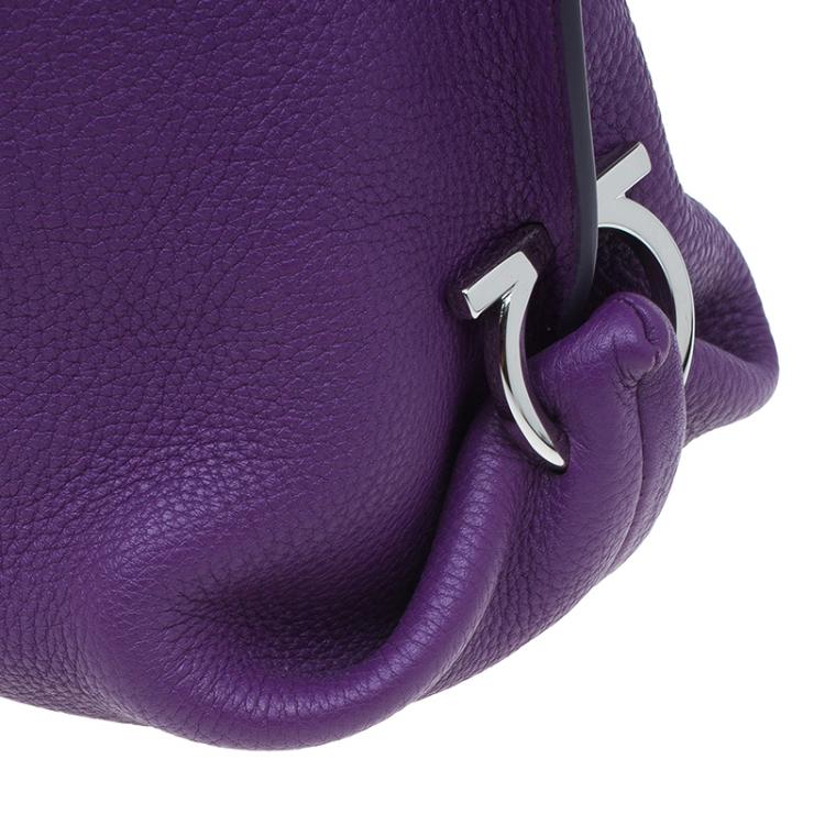 Pre Owned Salvatore Ferragamo Purple Pebbled Calf Leather Fanisa Hobo