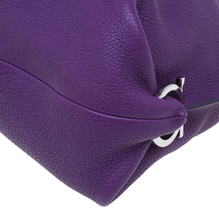 Pre Owned Salvatore Ferragamo Purple Pebbled Calf Leather Fanisa Hobo