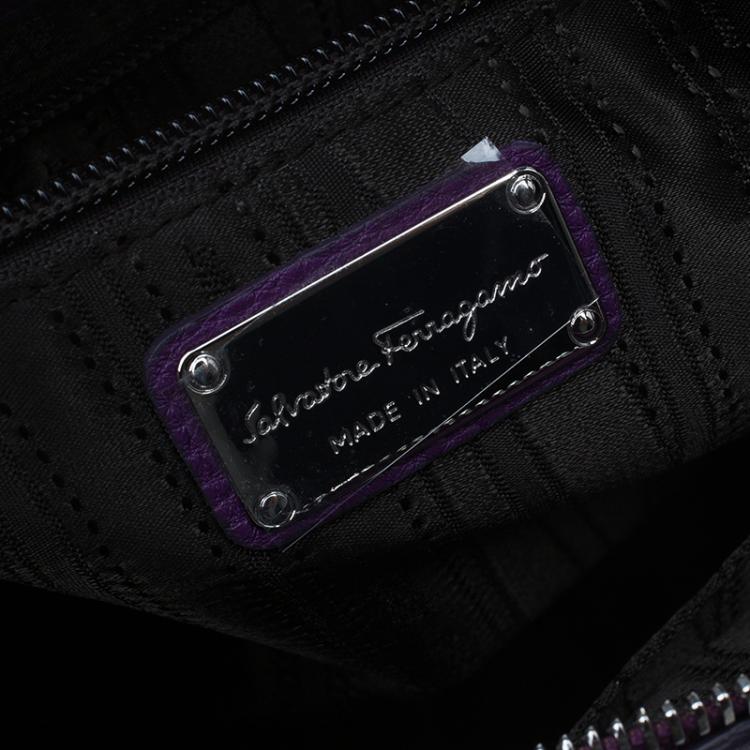 Pre Owned Salvatore Ferragamo Purple Pebbled Calf Leather Fanisa Hobo