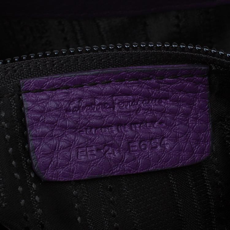 Pre Owned Salvatore Ferragamo Purple Pebbled Calf Leather Fanisa Hobo