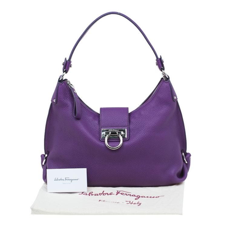 Pre Owned Salvatore Ferragamo Purple Pebbled Calf Leather Fanisa Hobo