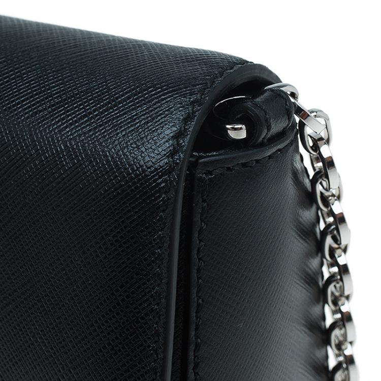 Pre Owned Salvatore Ferragamo Black Saffiano Leather Paris Crossbody Bag