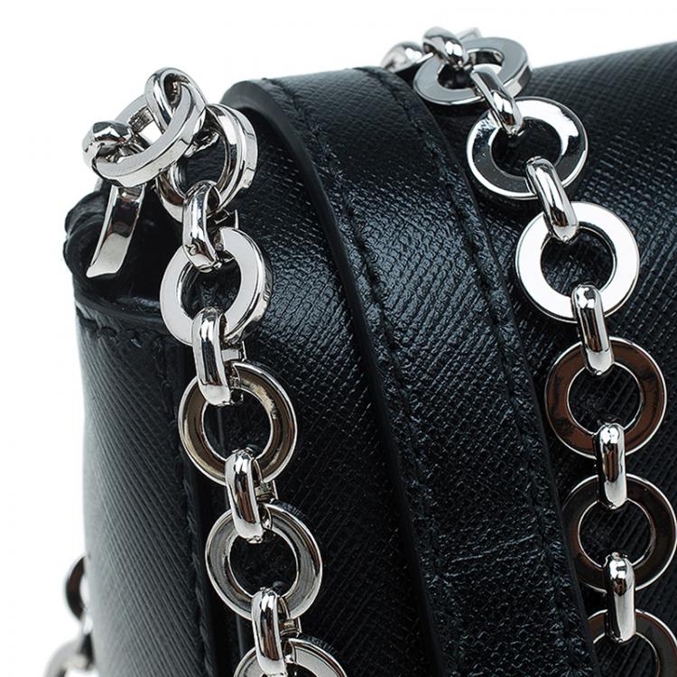 Pre Owned Salvatore Ferragamo Black Saffiano Leather Paris Crossbody Bag