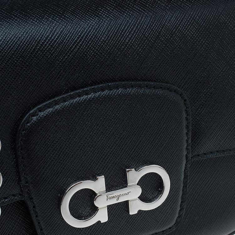 Pre Owned Salvatore Ferragamo Black Saffiano Leather Paris Crossbody Bag