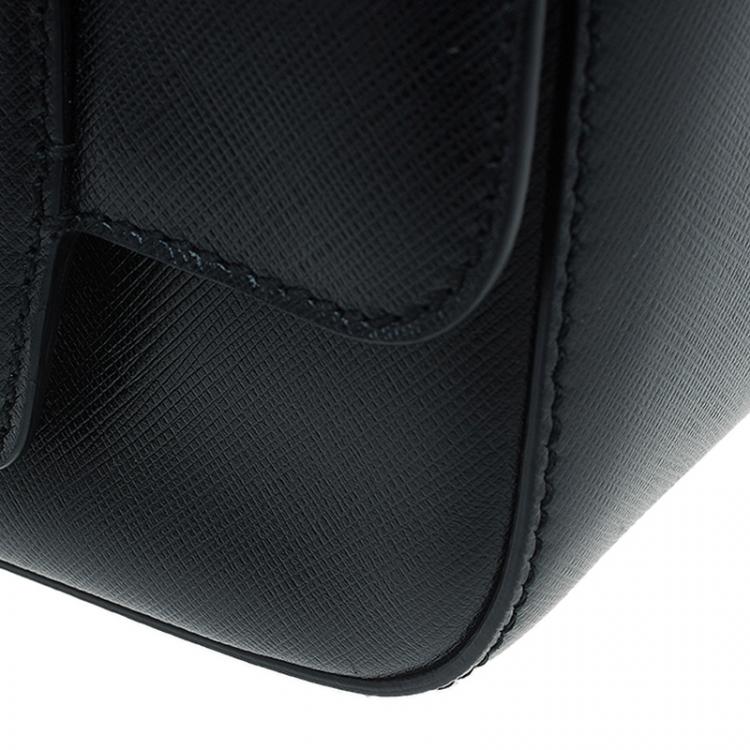 Pre Owned Salvatore Ferragamo Black Saffiano Leather Paris Crossbody Bag