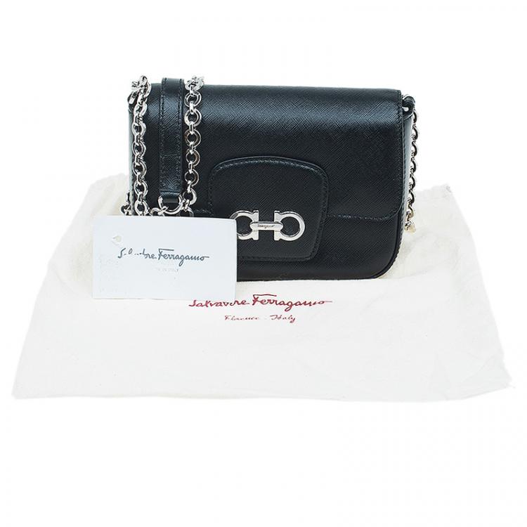 Pre Owned Salvatore Ferragamo Black Saffiano Leather Paris Crossbody Bag