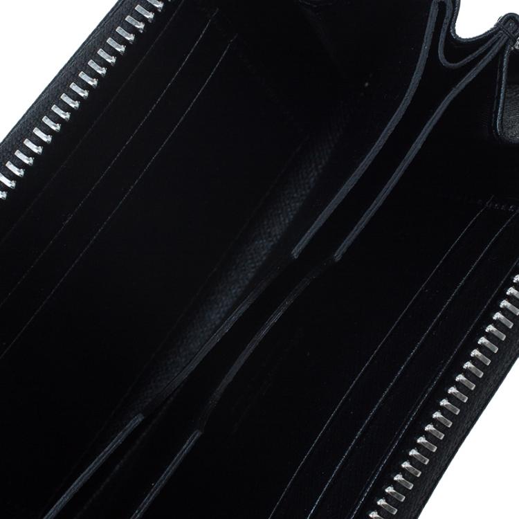 Pre Owned Salvatore Ferragamo Black Leather Double Gancio Zip-Around Wallet on Chain