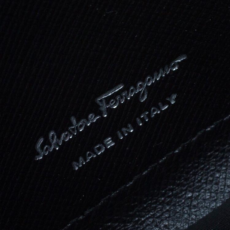 Pre Owned Salvatore Ferragamo Black Leather Double Gancio Zip-Around Wallet on Chain