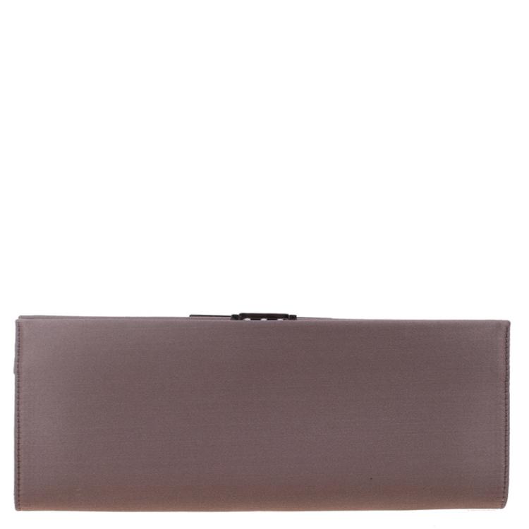 Pre Owned Salvatore Ferragamo Taupe Satin Musa Evening Clutch