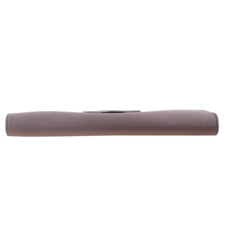 Pre Owned Salvatore Ferragamo Taupe Satin Musa Evening Clutch