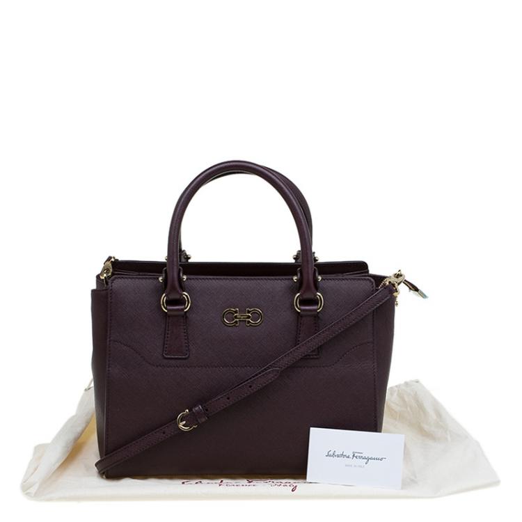 Pre Owned Salvatore Ferragamo Burgundy Leather Small Beky Tote