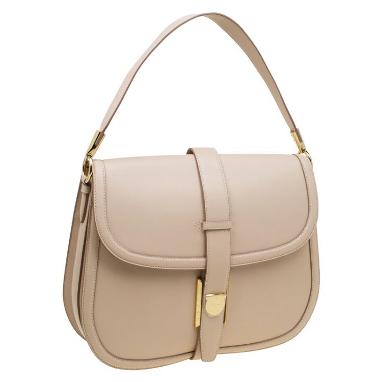 Pre Owned Salvatore Ferragamo Beige Leather Elly Shoulder Bag