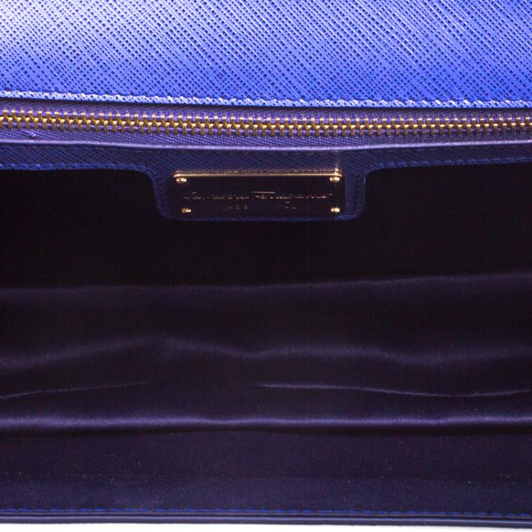 Pre Owned Salvatore Ferragamo Blue Saffiano Leather Vara Shoulder Bag