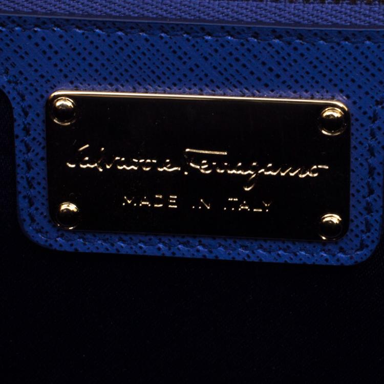 Pre Owned Salvatore Ferragamo Blue Saffiano Leather Vara Shoulder Bag