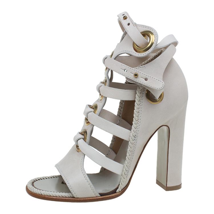 Pre Owned Salvatore Ferragamo Cream Leather Caged Sandals Size 38