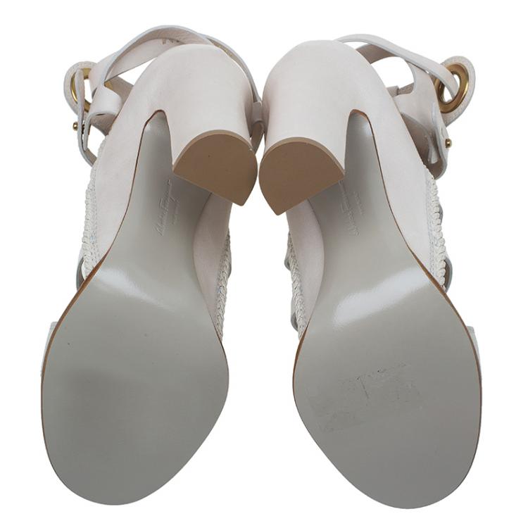 Pre Owned Salvatore Ferragamo Cream Leather Caged Sandals Size 38
