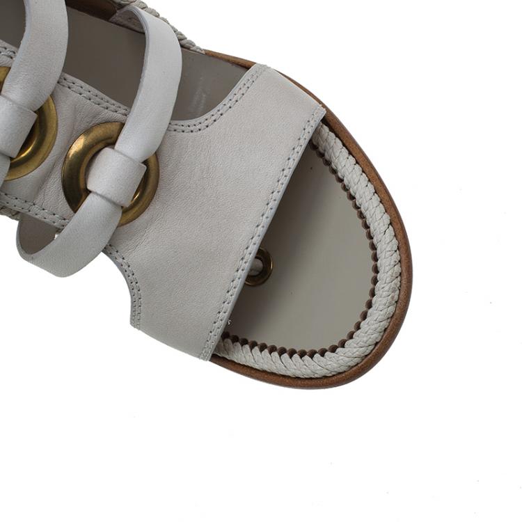 Pre Owned Salvatore Ferragamo Cream Leather Caged Sandals Size 38