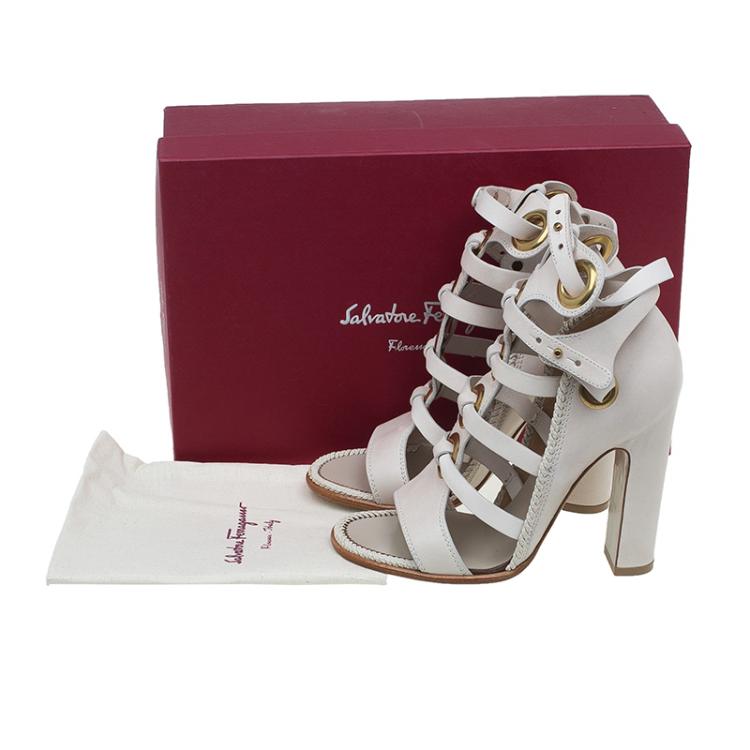 Pre Owned Salvatore Ferragamo Cream Leather Caged Sandals Size 38