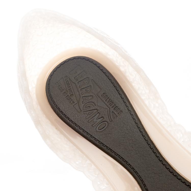 Pre Owned Salvatore Ferragamo Beige Nilly Jelly Bow Ballet Flats Size 40.5