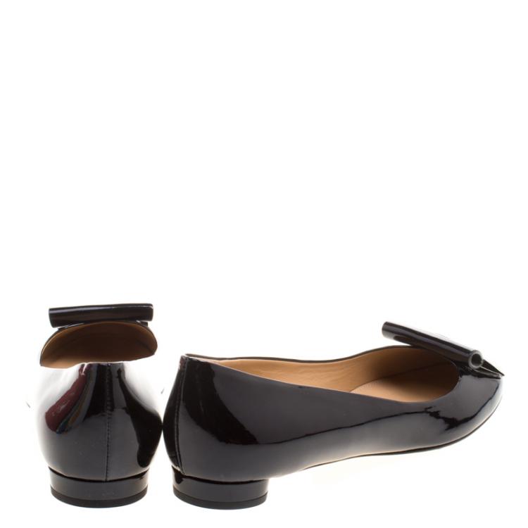 Pre Owned Salvatore Ferragamo Black Patent Posi Flats Size 40.5