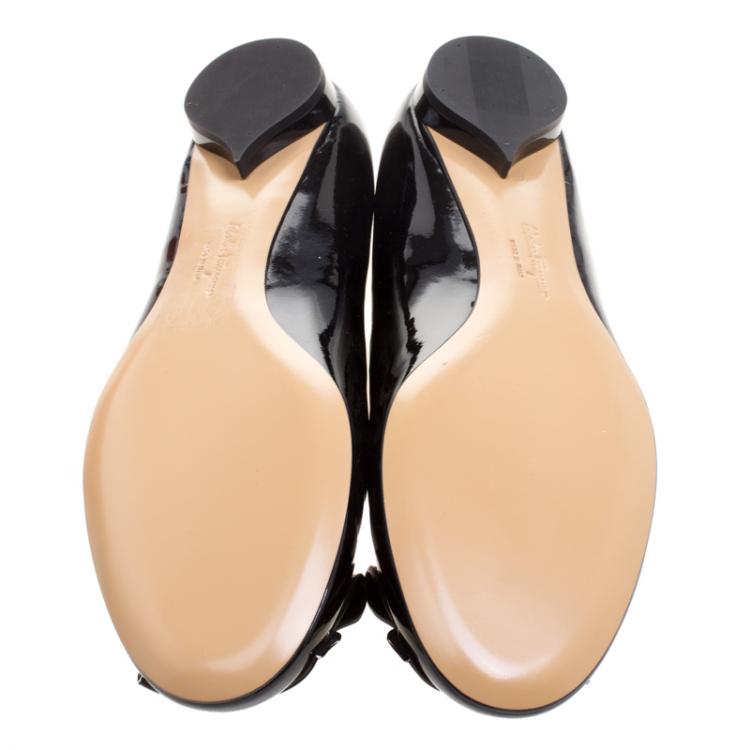 Pre Owned Salvatore Ferragamo Black Patent Posi Flats Size 40.5